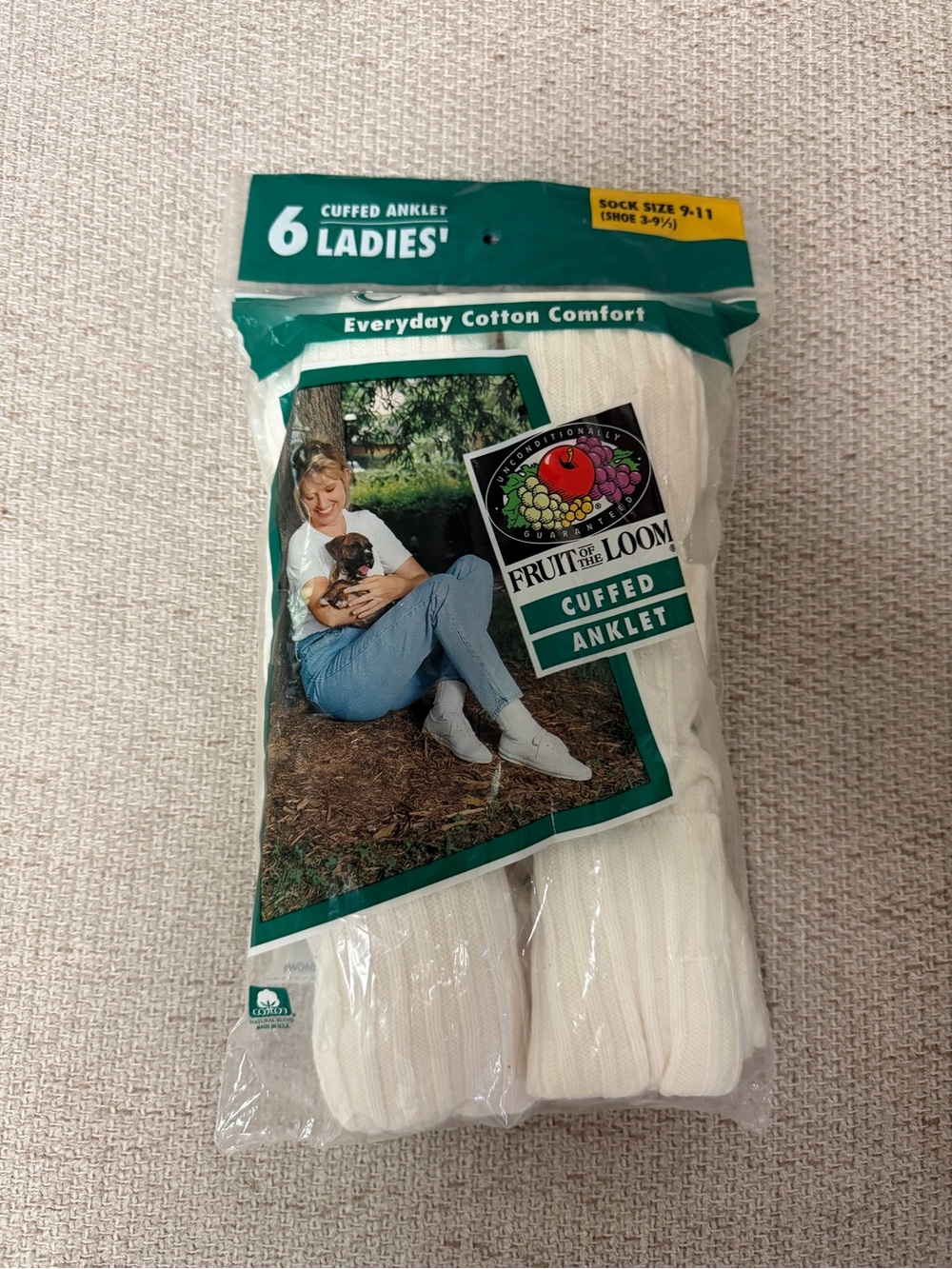 Vintage 1997 Fruit of the Loom Cuffed Anklet Socks 6 Pair White Cotton Deadstock